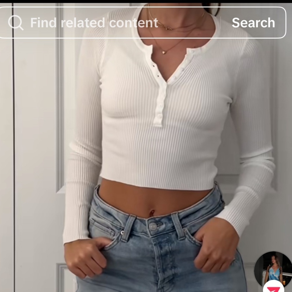 Princess Polly White Ribbed Long Sleeve Button V-neck Top White Size 4